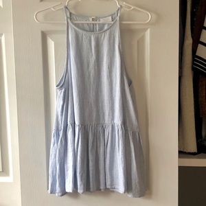 Blue and white striped peplum top